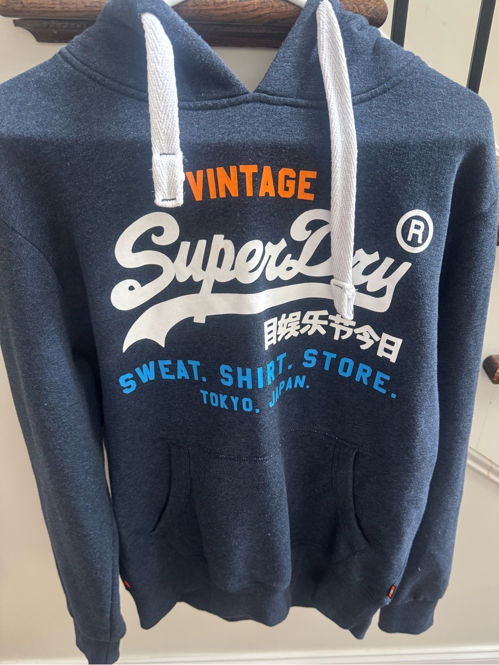 Vintage SuperDry sweat shirt store Tri hoodie
Navy with White & Orange Logo